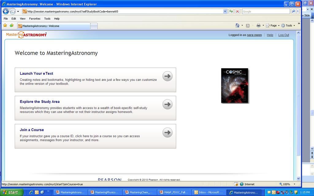 If you DID NOT enter a Course ID during registration, your MasteringAstronomy welcome screen will look like this.