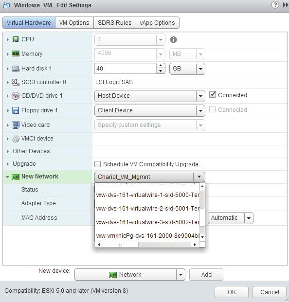 11. For the new network, select one of the virtualwires listed in the drop-down window as shown
