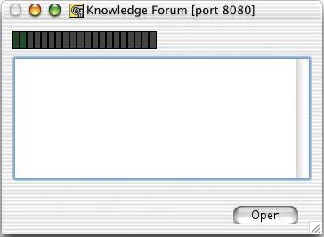 To create a database from the Knowledge Forum Server: 1. Double-click from the Knowledge Forum Server folder to launch the server. A status window appears.