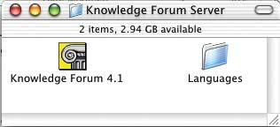 Knowledge Forum 4.x Languages folder Knowledge Forum Server folder 2. Double-click to launch the server. A status window appears.