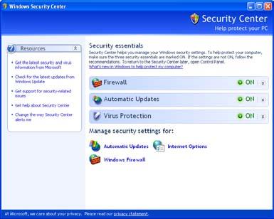 To configure the firewall: 1. Open the Control Panel on your computer. 2. Click the Security Center category.