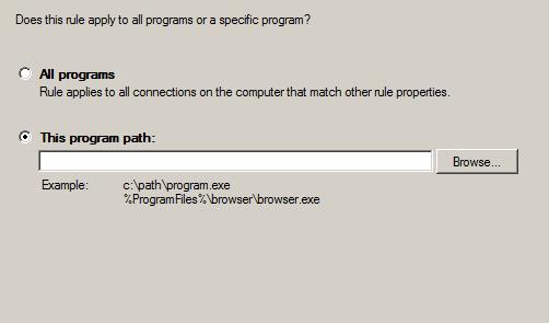 Opening a Program in Windows Firewall The following screen opens: 7.