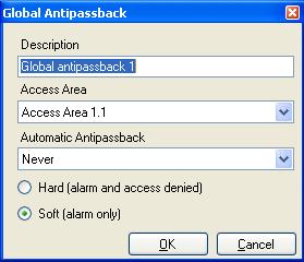 Setting Up a Site The Add Global Antipassback window opens. 3. In the Description field, enter a name for the antipassback rule. 4. From the Access Area dropdown, select the access area. 5.