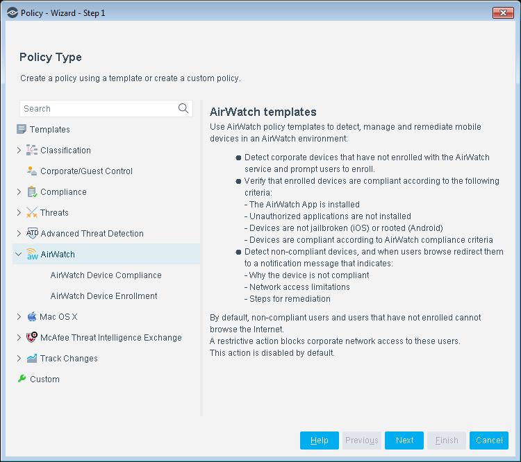AirWatch Enrollment Policy Template Use an AirWatch Enrollment policy to detect corporate devices that have not enrolled with the AirWatch portal and prompt users to enroll.
