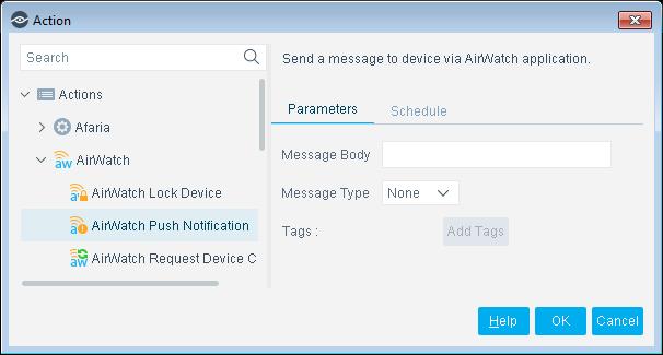 AirWatch Push Notification Action This action lets you send a push