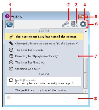 ACTIVITY WINDOW The Activity Window is a stand-alone window in Blackboard Collaborate Web Conferencing that reports various events that take place in Blackboard Collaborate through the duration of a