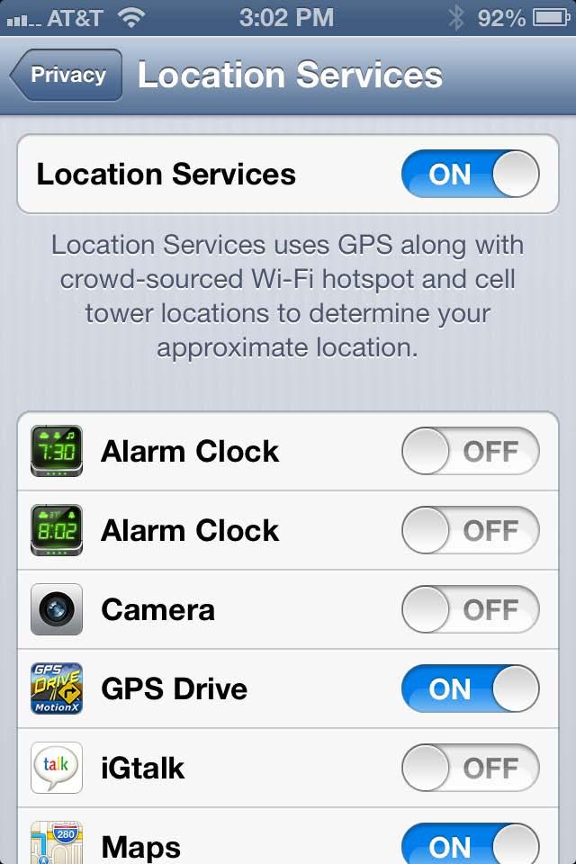 Location Services (Privacy) Maps Find My iphone GPS TV Guide Weather