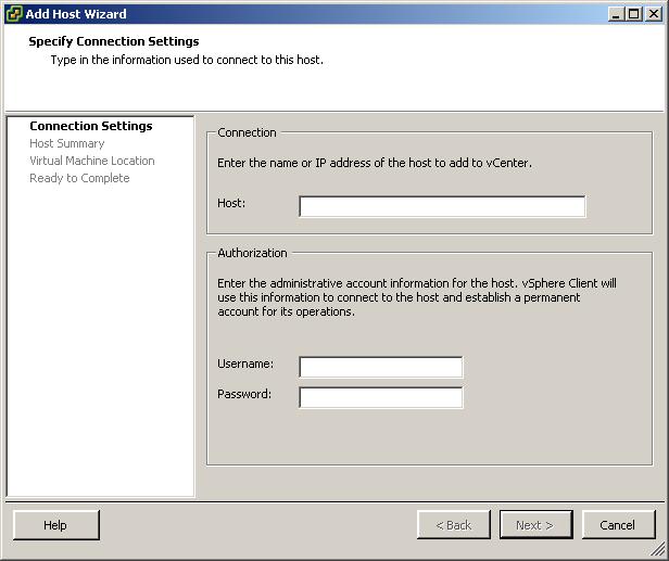 ESXi EmbeddedESX 2 On the Getting Started tab, follow the on-screen instructions and click Add a host. a b c Type the IP address or name of the ESX host in the Host name field.