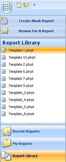 Generating Report Library Templates The PerTrac Reporting Studio home window contains a Report Library folder containing pre-built report templates.