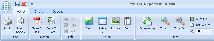 The Report Design Window Overview PerTrac Reporting Studio report creation is based on the Drag and Drop concept of selecting elements (Charts, Tables, Text, and Pictures) and placing them onto the