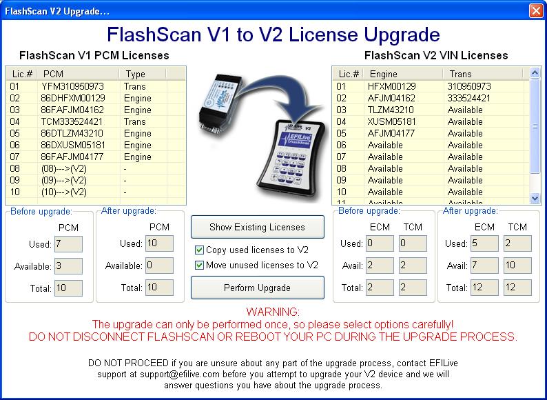 Only the last nine digits/letters are copied from the V1 PCM Licenses to the V2 VIN Licenses.