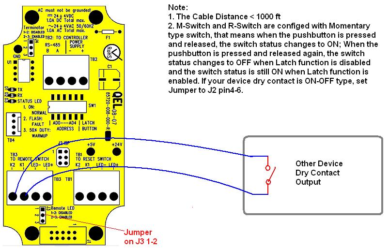 When a dry contact is used as a Remote Switch, the connection is shown below: 3.