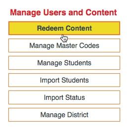 connected New User Guide 4 Redeem Content 1. On your My connected programs page, select the Redeem Content button on the right. 2. Enter your Master Code in the provided fields. 3. Select Next. 4. If the book is a Teacher Edition, click the Add Content button and proceed to Step 6.