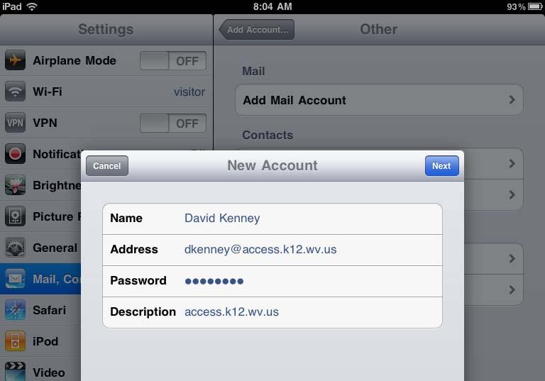 K-12 Email on ipad Enter