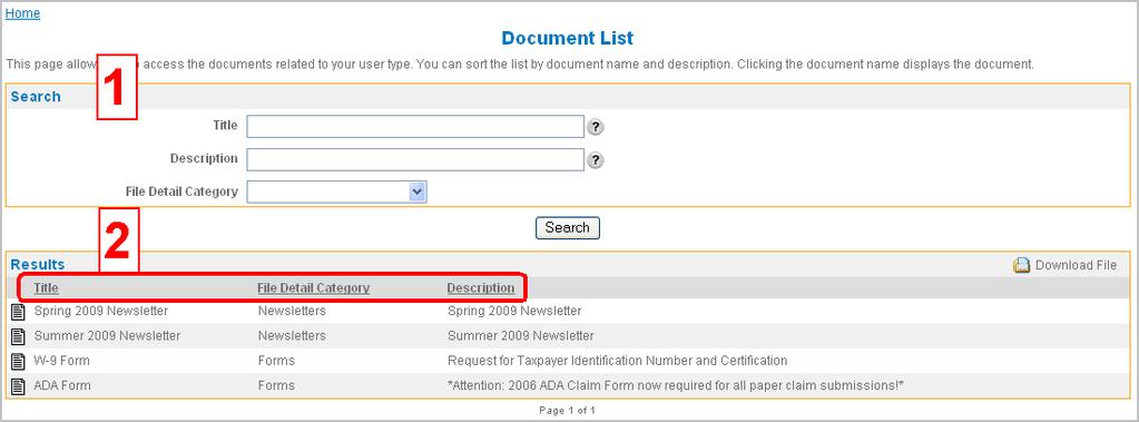 Introduction Result Column Headings Many of the pages in this portal have the following structure: 1. A Search section 2.