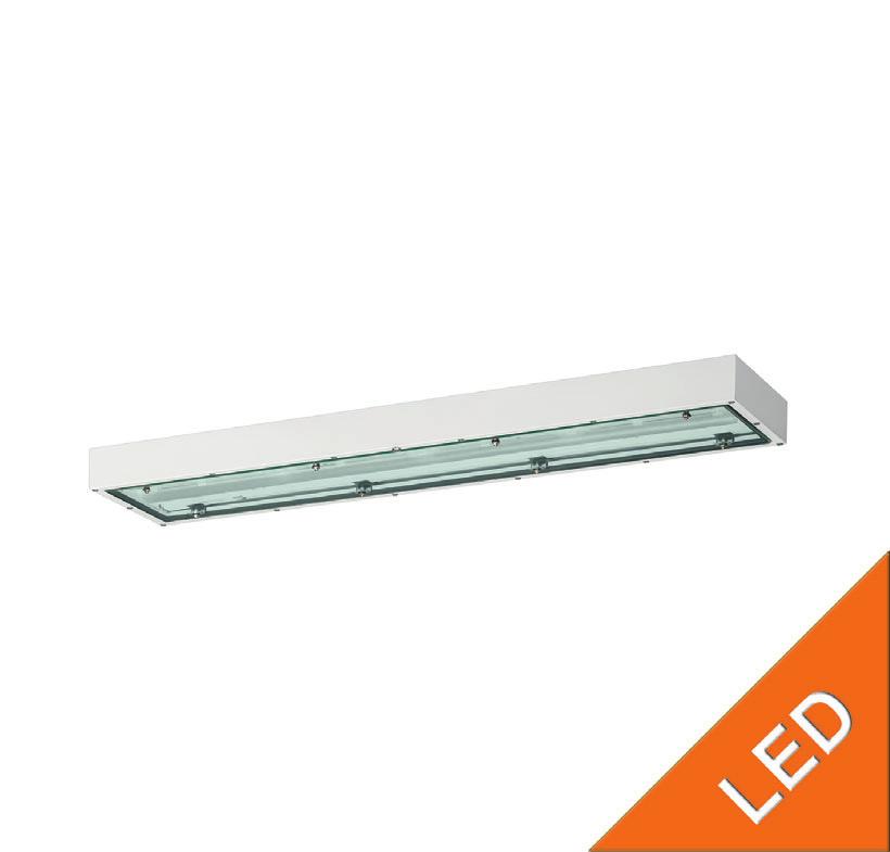 > For use in Zones 1 & 2, 21 & 22 > Latest LED technology with a high luminous efficacy and a long service life > Extra flat version for low mounting depth > Powder-coated sheet-steel or brushed