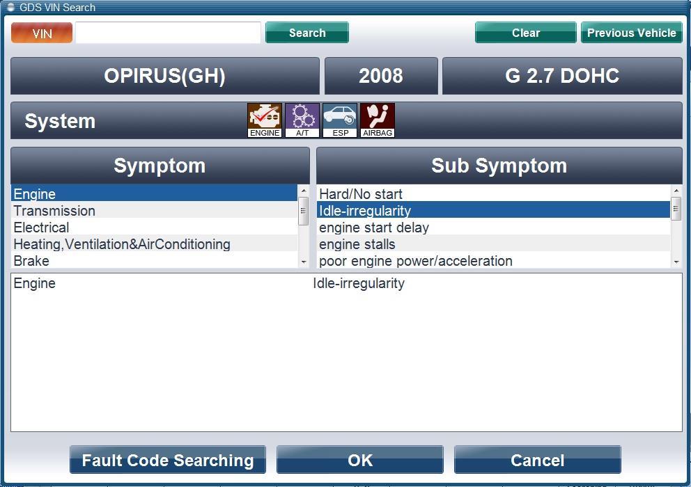 Module: A-02-008 (p.09) Trouble symptoms selection Select and input vehicle symptom in the Symptoms in this vehicle section on the Vehicle Selection window.
