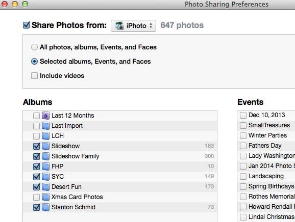 Then still in itunes, select the Photo Albums from iphoto you want to