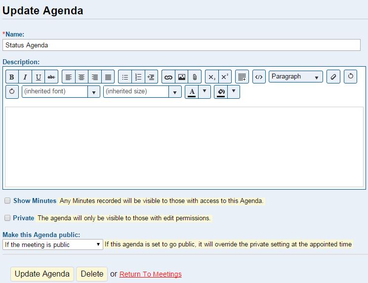the Update Agenda page.