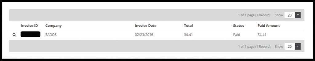 Invoices Here, you can view all of your invoices. By using the magnifying glass, like above, you can view more detailed information.