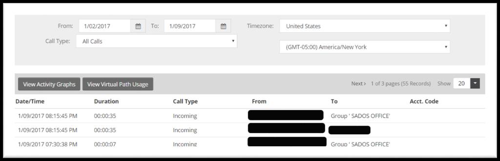 Reports Here, you can view all call activity, as well as narrow down call activity based on a time frame and/or the type of call. We can also view activity graphs and call path usage.