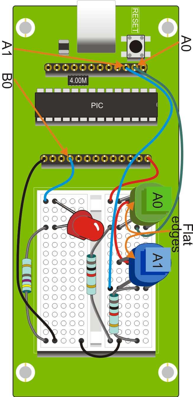 Worksheet 4 Set up a latch Page 11 The circuit: Build the circuit, shown below, on the prototype board. The LED represents the alarm active warning light.