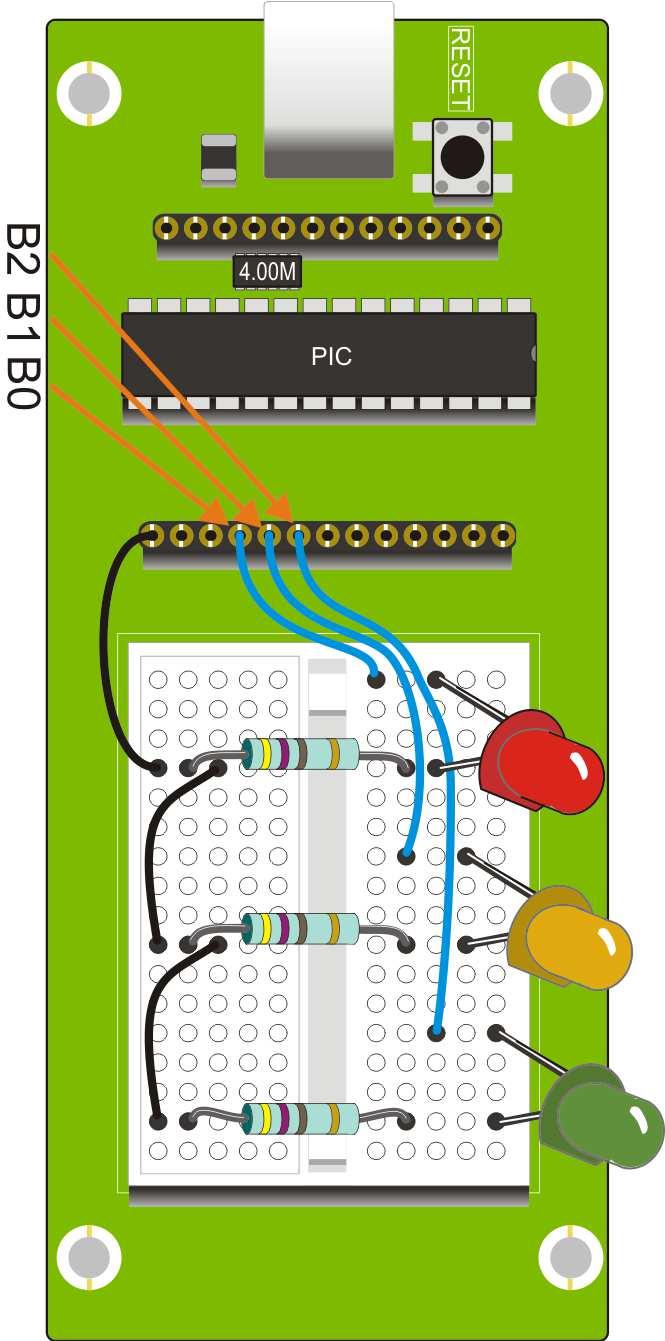 Page 13 Worksheet 5 Set up a lighting sequence The circuit: Build the circuit, shown below, on the prototype board.