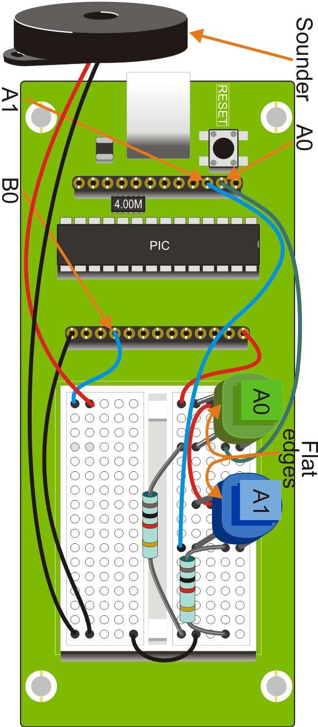 Worksheet 9 Set up a tone generator Page 21 The circuit: Build the circuit, shown below, on the prototype board. The sounder represents the car horn.