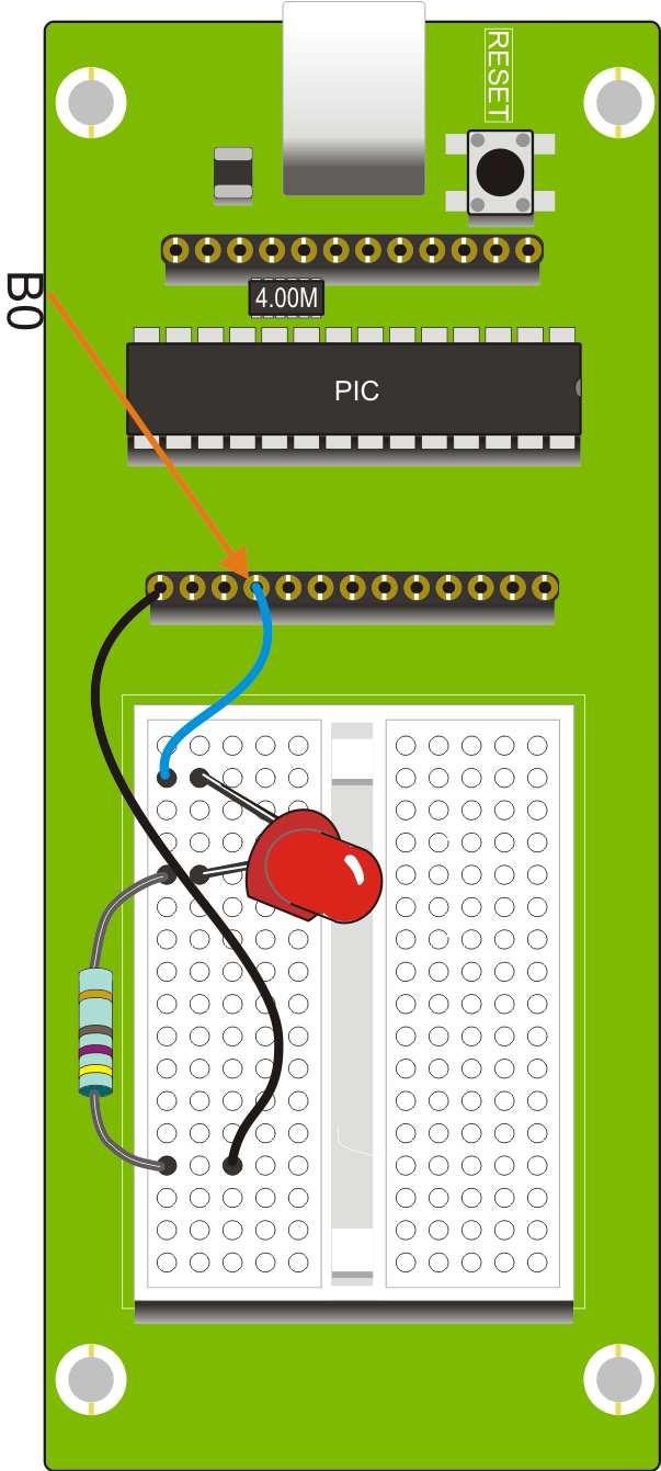 Worksheet 2 Make the LED flash Page 7 The circuit: Build the circuit, shown below, on the prototype board.