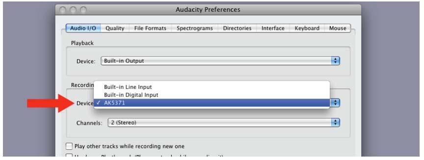 12. Press the RECORD button in the Audacity Software (NOTE: recordings will begin as soon as you release the