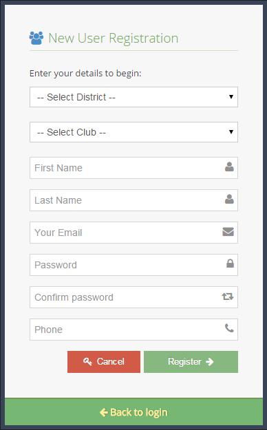 ii) Register (1) To set up a new user account, you must first select the District from the list.