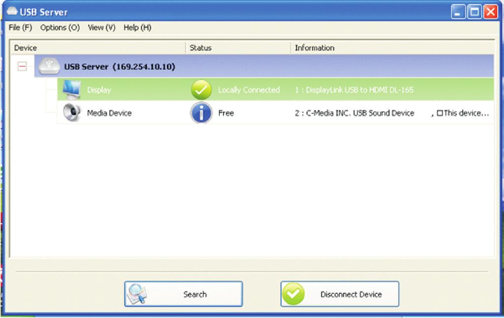 7.3 Using USB Server Double click on the 'Launch USB Server' icon from the desktop or from the icon in the system tray and the USB Server window will appear on the desktop.