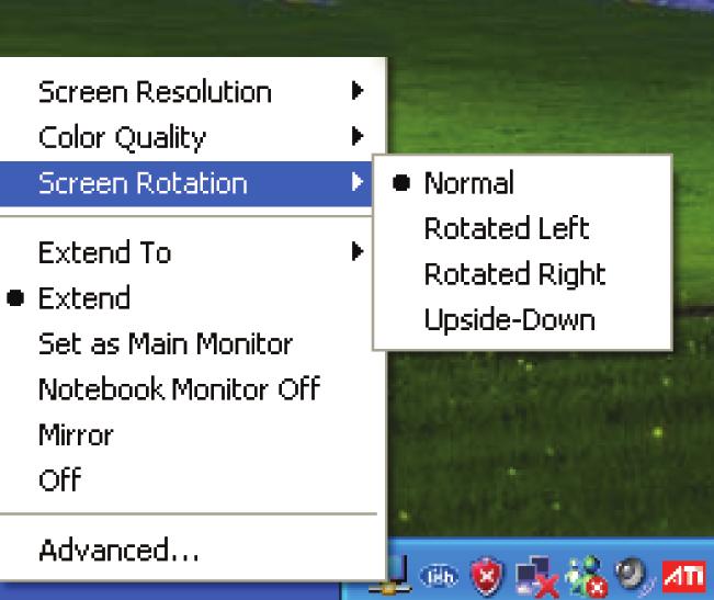 Screen Rotation Rotate the screen on the