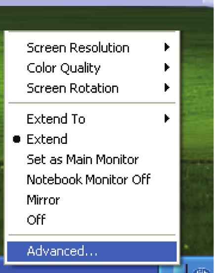 Advanced Opening the Display Properties will allow you to adjust the resolution, color