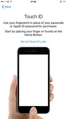 STEP BY STEP ACTIVATION STEP 4 TOUCH ID Use your fingerprint in place of your passcode or Apple ID password for purchases STEP 5 CREATE A PASSCODE Set a passcode of your choice to protect your device