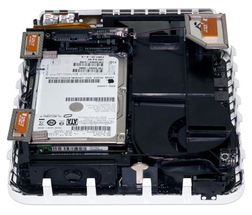 9. Turn the Mac mini so that you can see the front of the optical drive, as shown below.