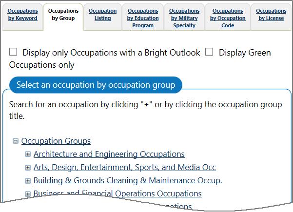 Expand Occupation Group Occupation Listing Staff can search for an occupation from