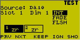 Test menu CompuDim 2 If necessary, press PRV or NXT to move to another slot. 3 Press or to select the Param field. 4 Press PRV or NXT until Speed appears. 5 Press ENTER.