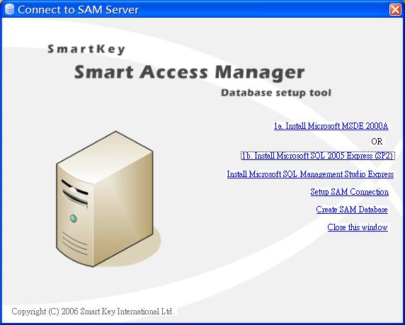 Smart Key Access Control System Installation Guide 13 3.2.3. Install MSDE 2000A 1. After successful installation of SAM, a dialog (Figure 3b) appears 2. click Install MSDE2000A (if required) 3.