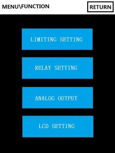 The initial GUI has four setting options: FUNCTION SETTING, COMMUNICATION&TIME, MEASURE SETTING and USER CALIBRATION.