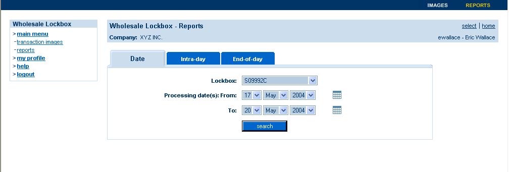 Reports Users can search for their lockbox reports as well as download and print them for reference.