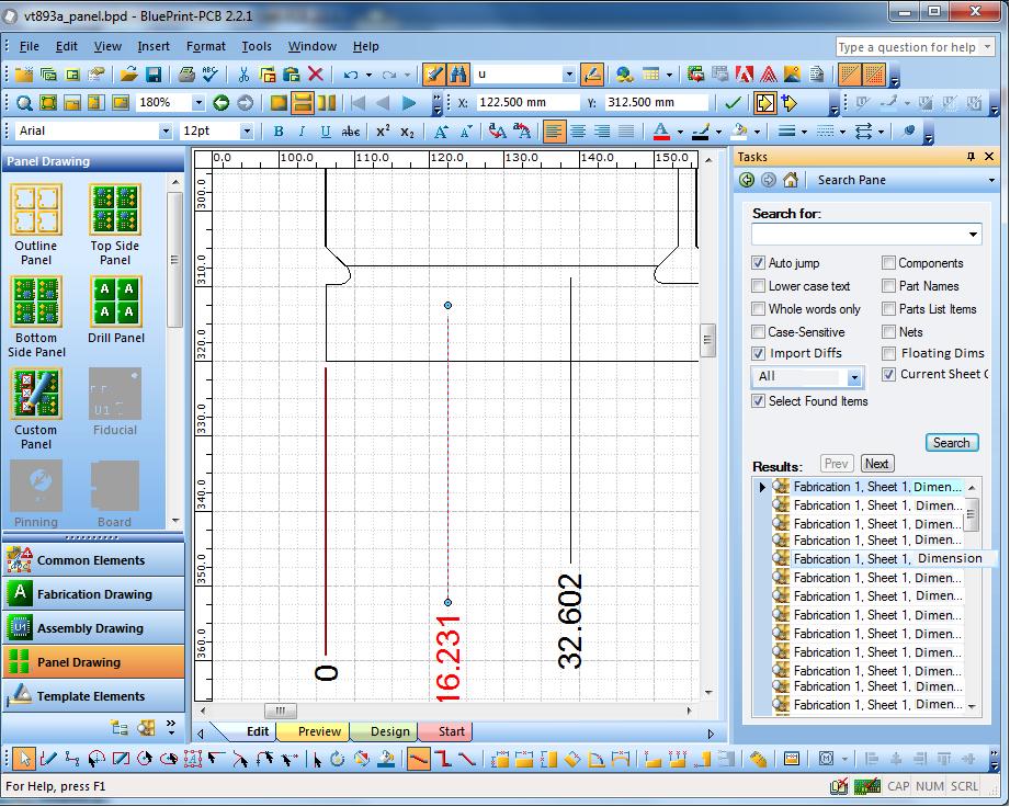 Floating Dimensions The Search window now supports finding floating dimensions across the entire drawing.