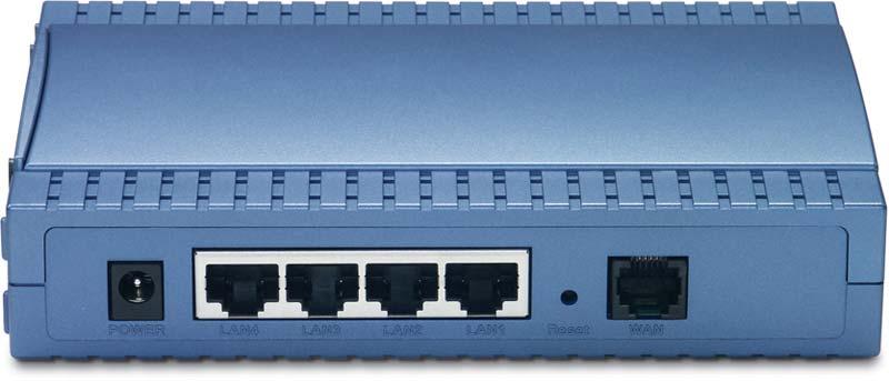 Introduction Rear Panel Power Port LAN Port Reset WAN Port Figure 3: Rear Panel Power port 10/100BaseT LAN connections Reset Button (Reset to Defaults) WAN port (ADSL port) Connect the supplied power