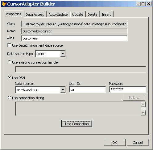 The CursorAdapter Builder is also invoked by choosing Builder from the shortcut menu.