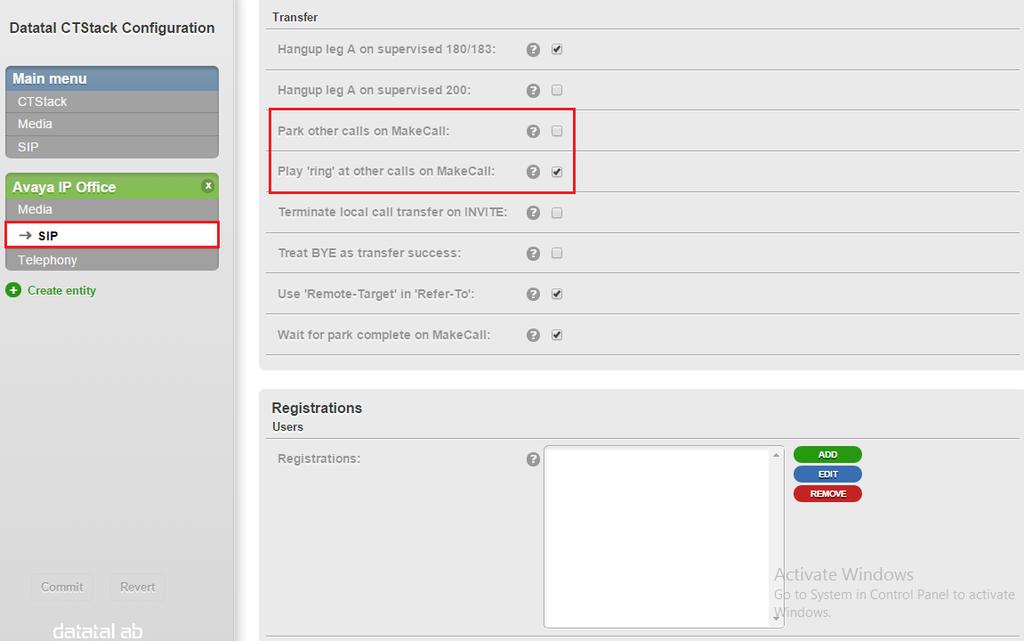 On the SIP page (Transfer section) configure the following: Park other calls on MakeCall Uncheck the check box