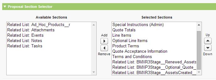 SETUP & USE Related Lists Administrators can now add additional sections to proposal templates which include many standard and custom related lists on the quote object.