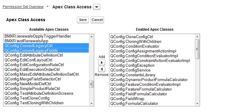 STEP 6: Return to the Permission Set overview page (see Step 3). Select Apex Class Access. Click Edit. Select the Apex classes which belong to the module associated with this permission set.