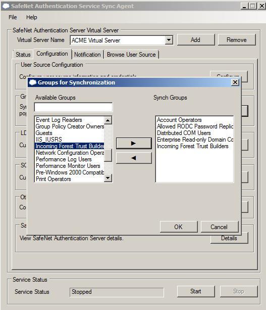Configuring Groups for Synchronization The Synch Groups box lists all LDAP or SQL user groups configured for synchronization with SAS.