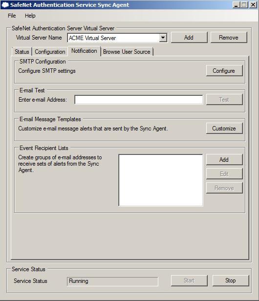 Configuring Notification Settings The Synchronization Agent can be configured to send email alerts if it is unable to connect to SAS, or to the LDAP directory server or SQL server.