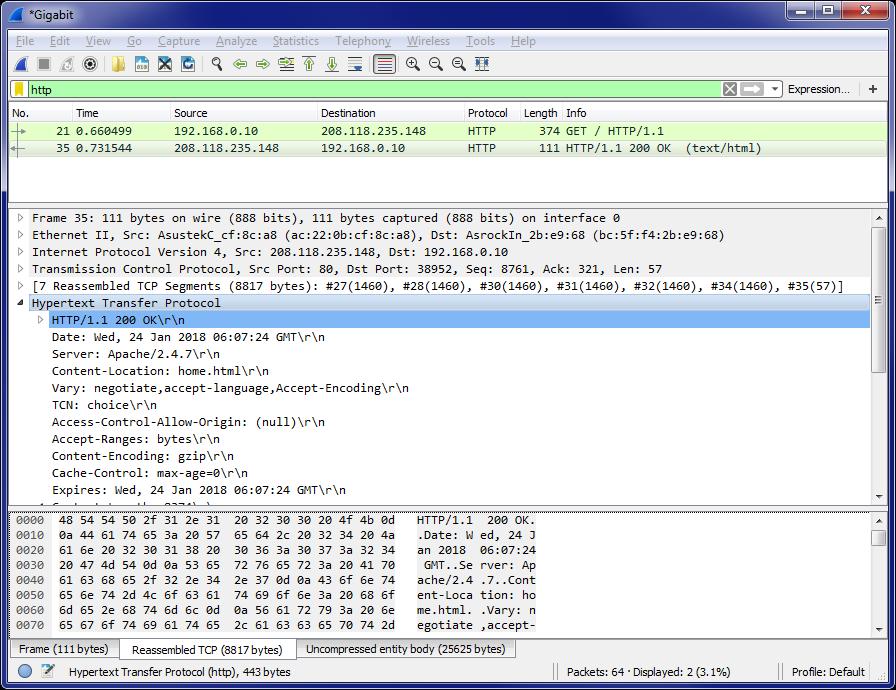 Demo: Wireshark Can observe packets in transit with network sniffer, e.